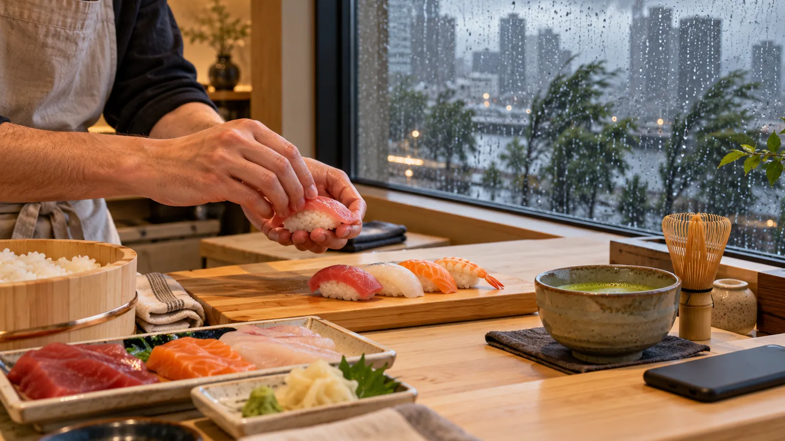 Tifoni e corso di sushi a Tokyo